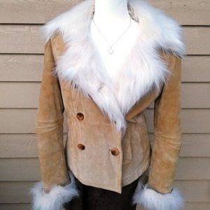 AVANTI New York Sherpa Suede Faux Fur Trim Jacket